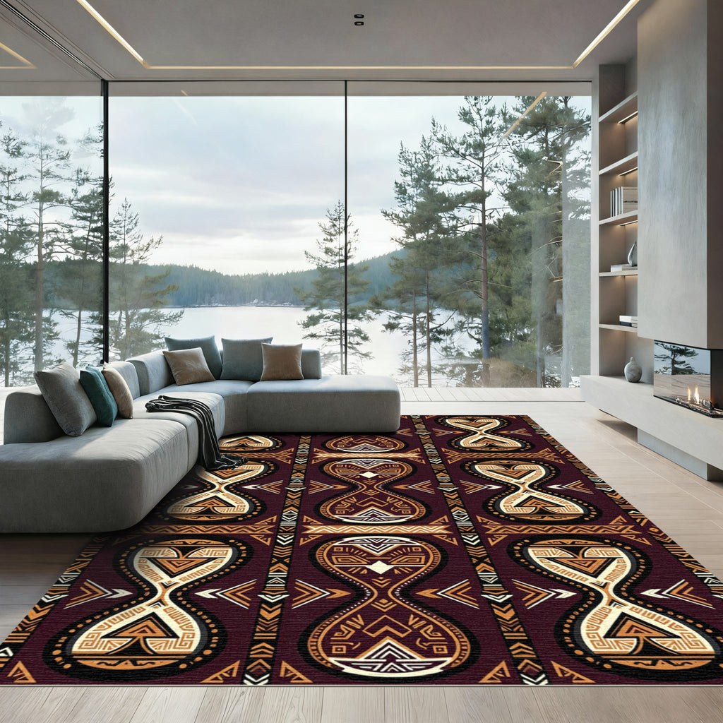 Earthy Brown Geometric Tribal Hourglass Rug