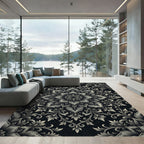 Elegant Charcoal Floral Medallion Rug