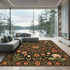 Opulent Black Floral Medallion Garden Rug