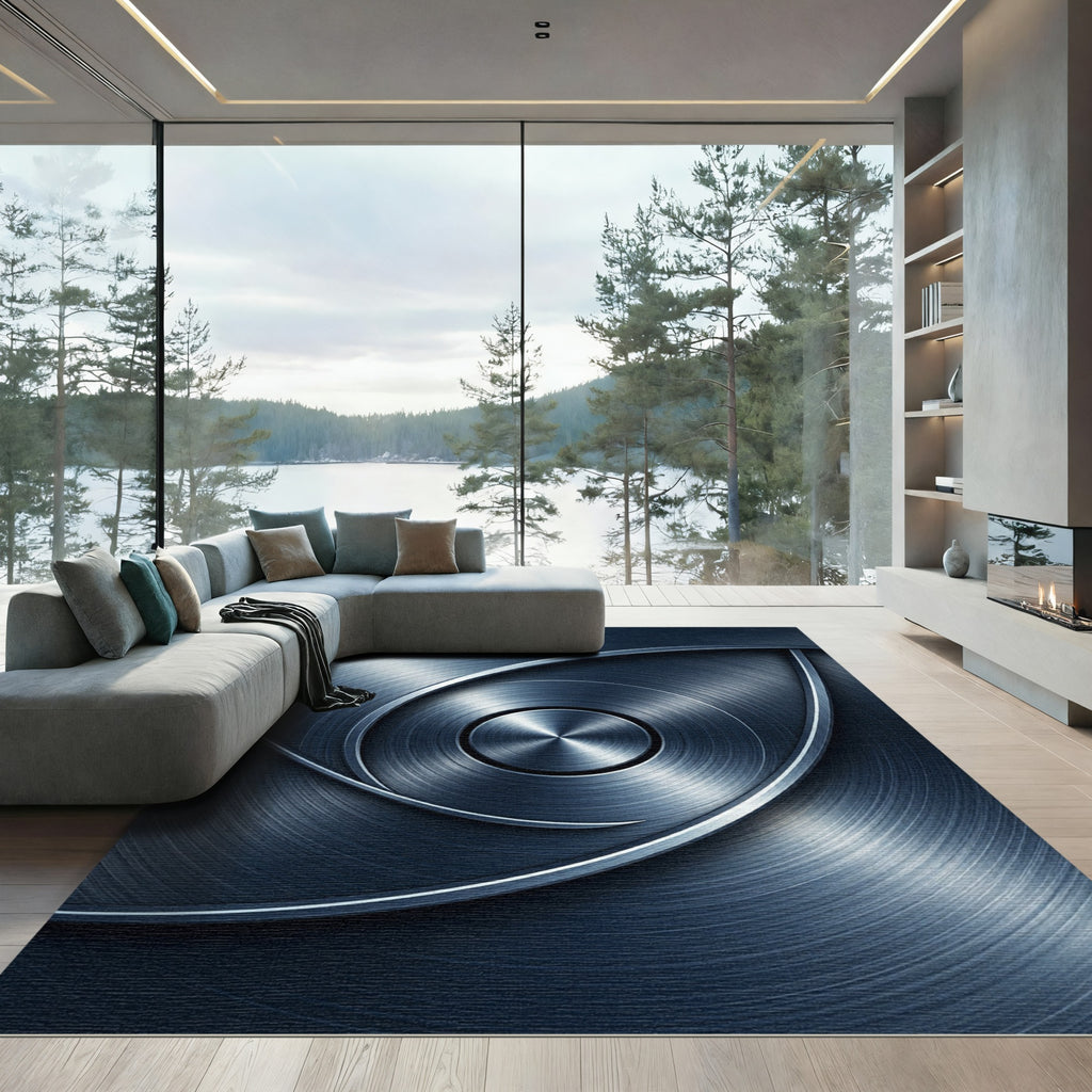 Brushed Metallic Steel Swirl Art Rug