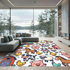 Colorful Farm Animal Character Scene Rug