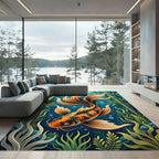 Radiant Orange Koi Bamboo Forest Rug
