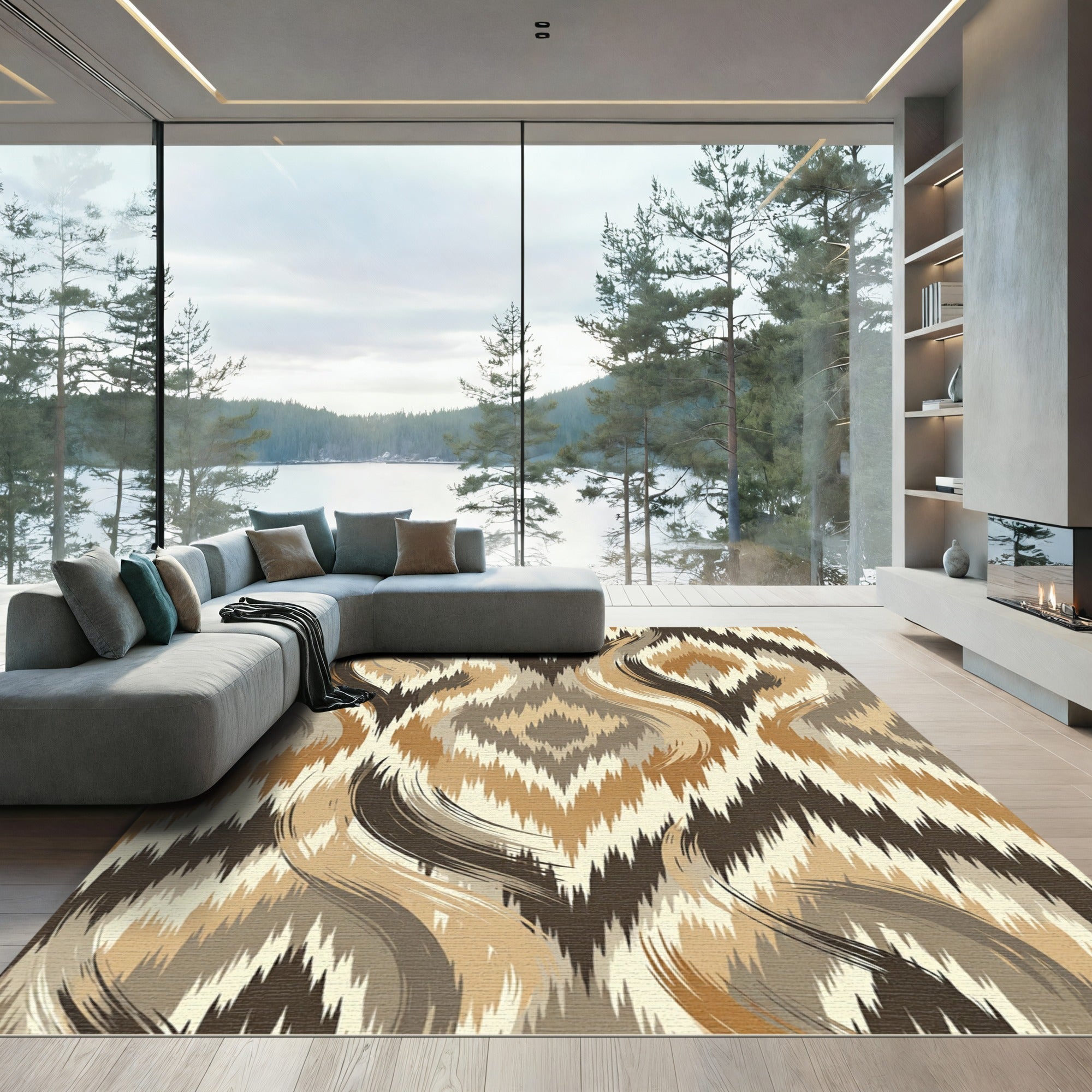 Earthy Ikat Waves Rug