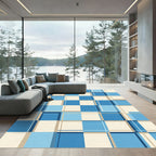Blue Beige Overlapping Squares Rug
