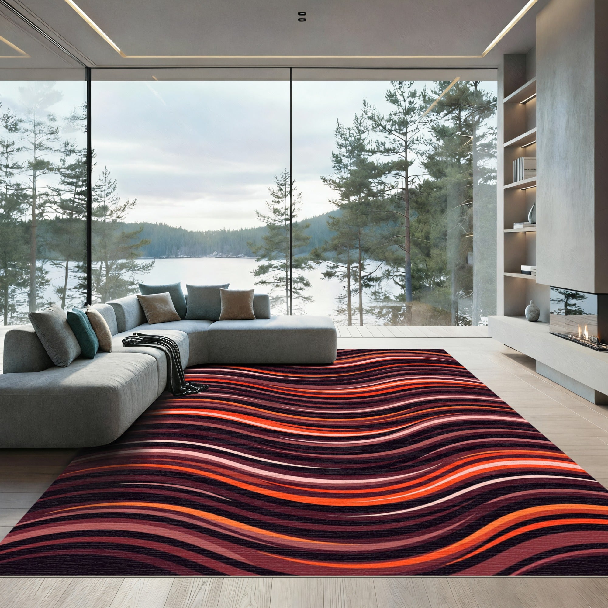 Burnt Orange Abstract Wave Rug