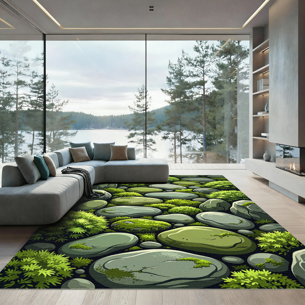 Serene Green Stone Lush Foliage Rug