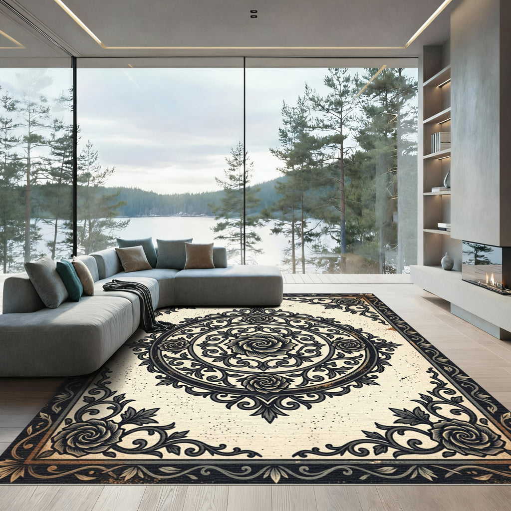 Vintage Gothic Rose Medallion Floral Rug