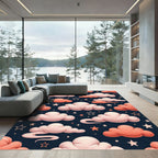 Whimsical Pink Cloud and Star Sky Rug