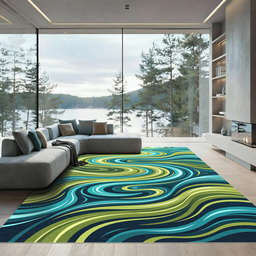 Abstract Teal Green Swirl Flow Rug