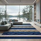 Navy and White Nautical Rope Border Rug