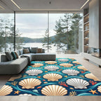 Coastal Seashell Summer Wave Ocean Blue Rug
