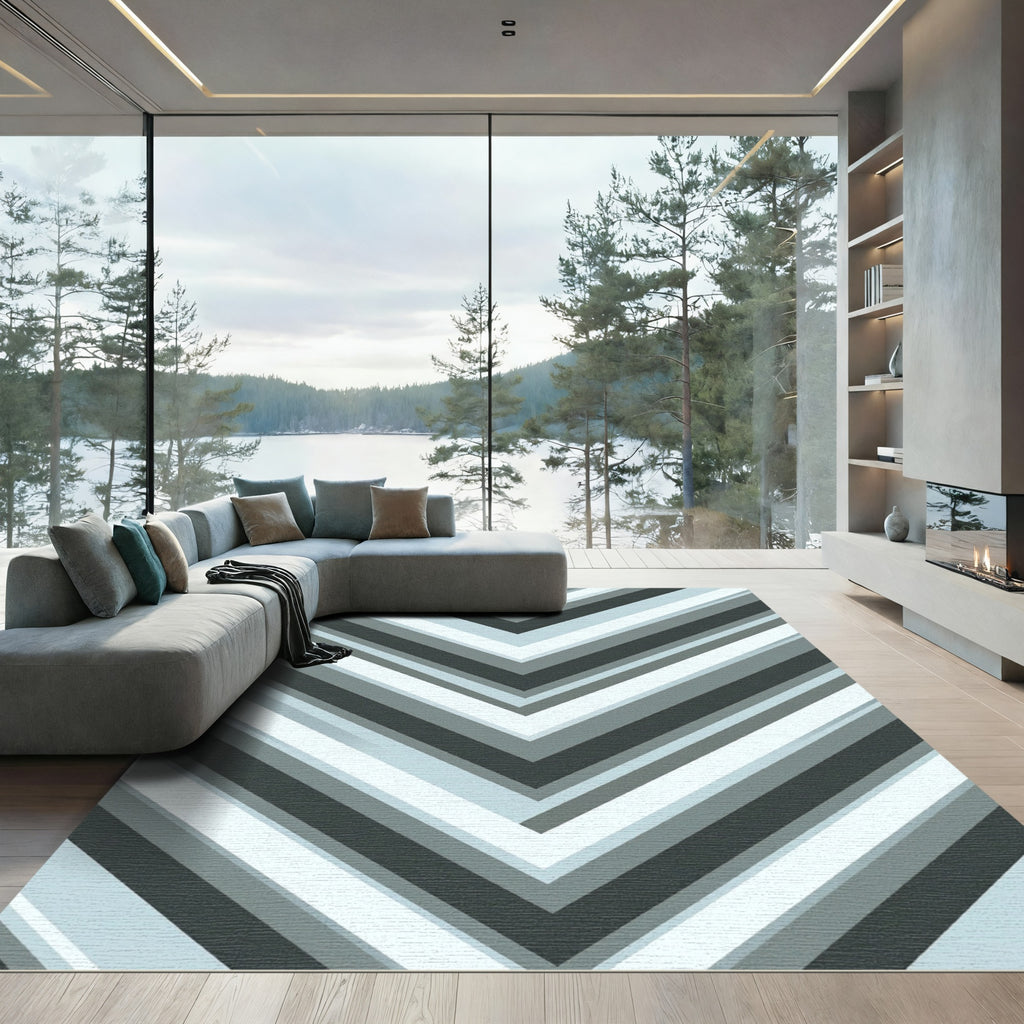 Gray Chevron Stripes Modern Geometric Rug