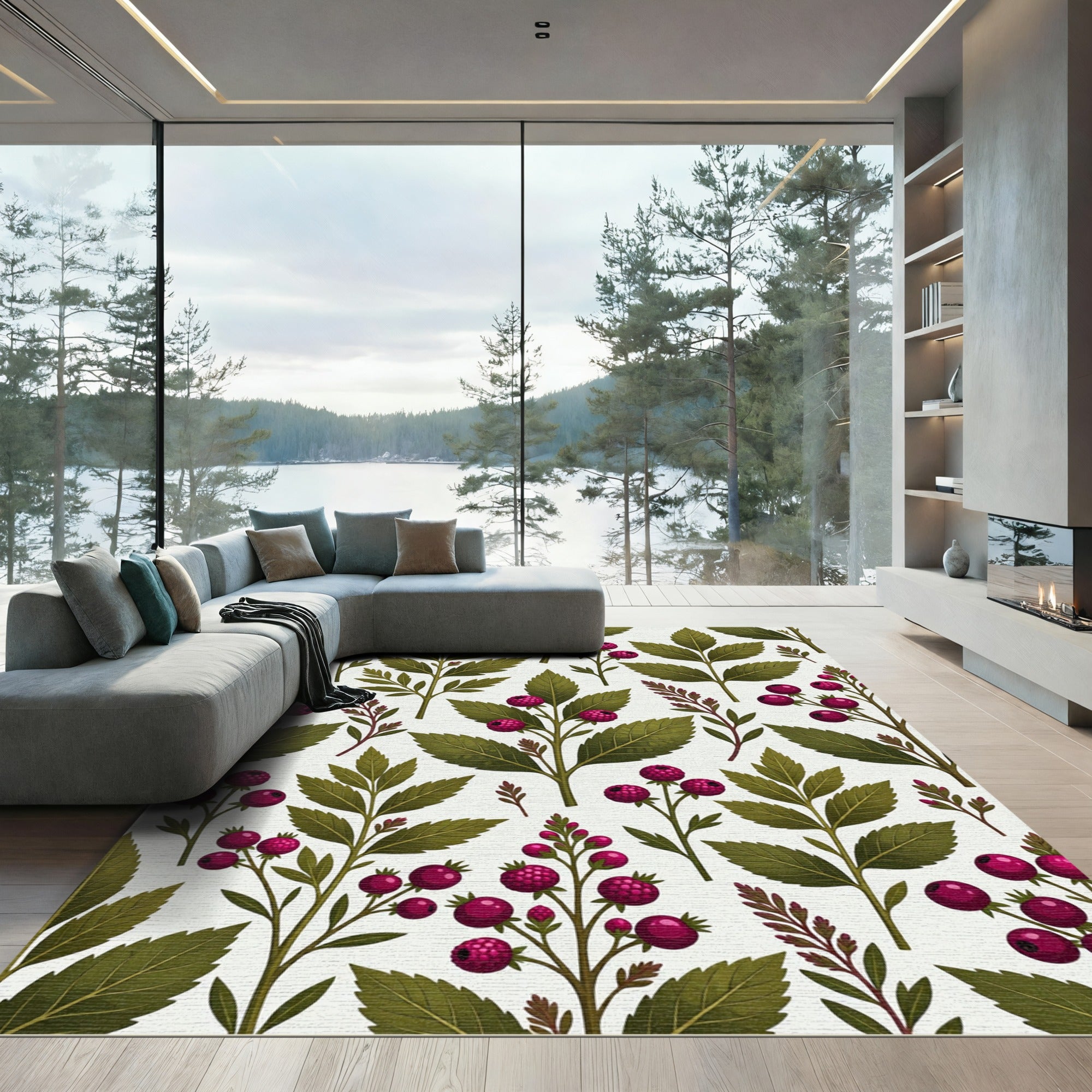 Botanical Berry Branch Forest Green Rug