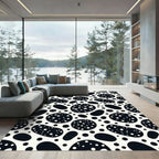 Black White Polka Dot Organic Shapes Rug