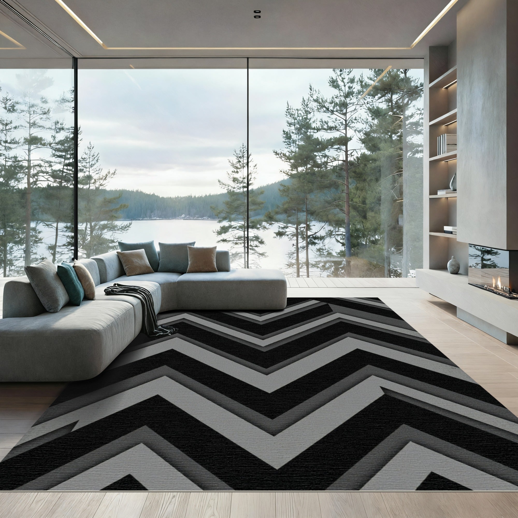 Sharp Monochrome Gray Chevron Geometric Rug