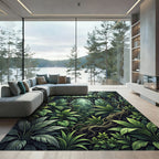 Lush Emerald Greenhouse Botanical Foliage Rug