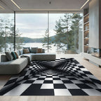 Monochromatic Optical Illusion Checkerboard Grid Rug
