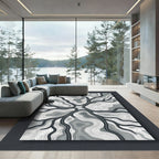 Monochrome Abstract Topographic Flowing Lines Rug