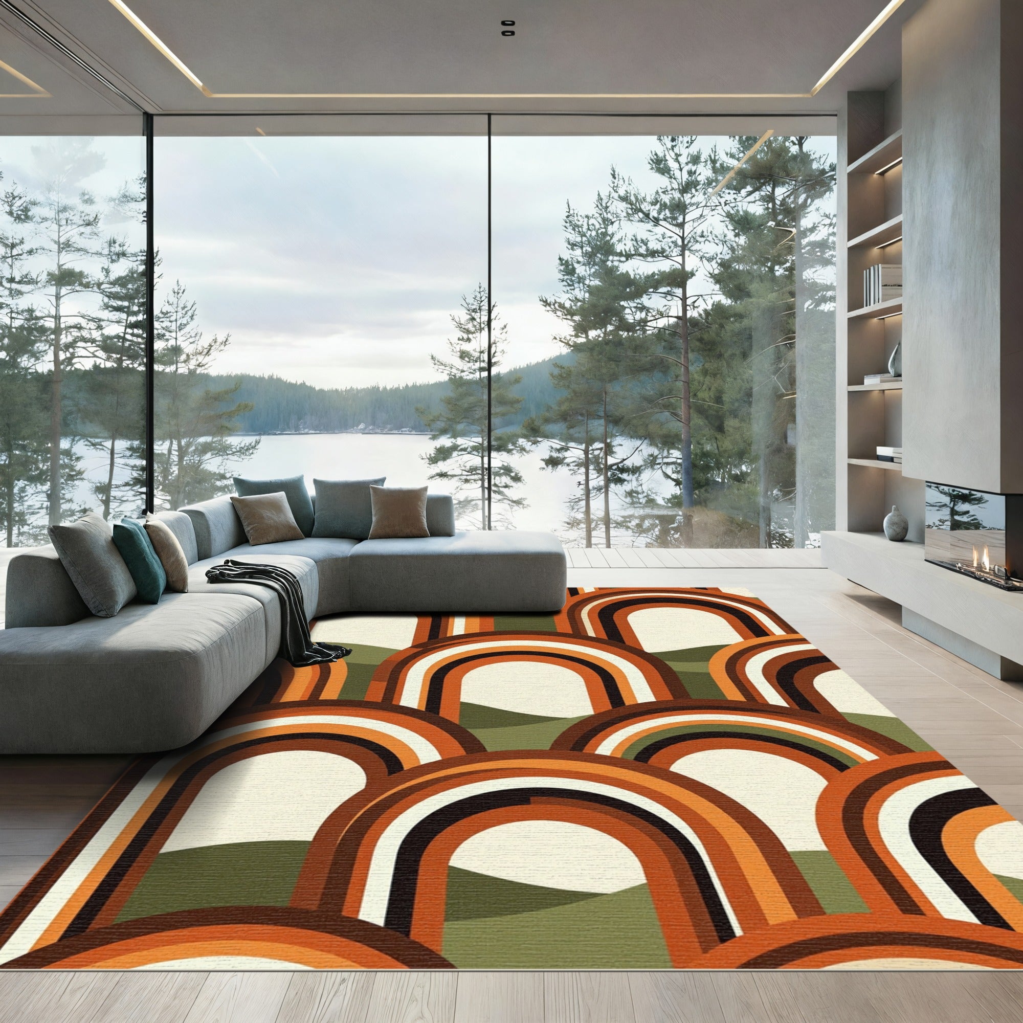 Retro Mid-Century Burnt Orange Arch Rug