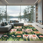 Modern Floral Grid in Soft Earth Tones Rug