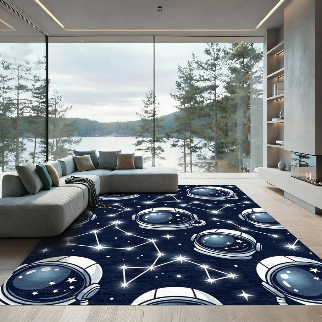 Cool Navy Blue Astronaut Constellation Art Rug