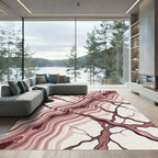 Crimson Swirl Veined Branch Art Rug