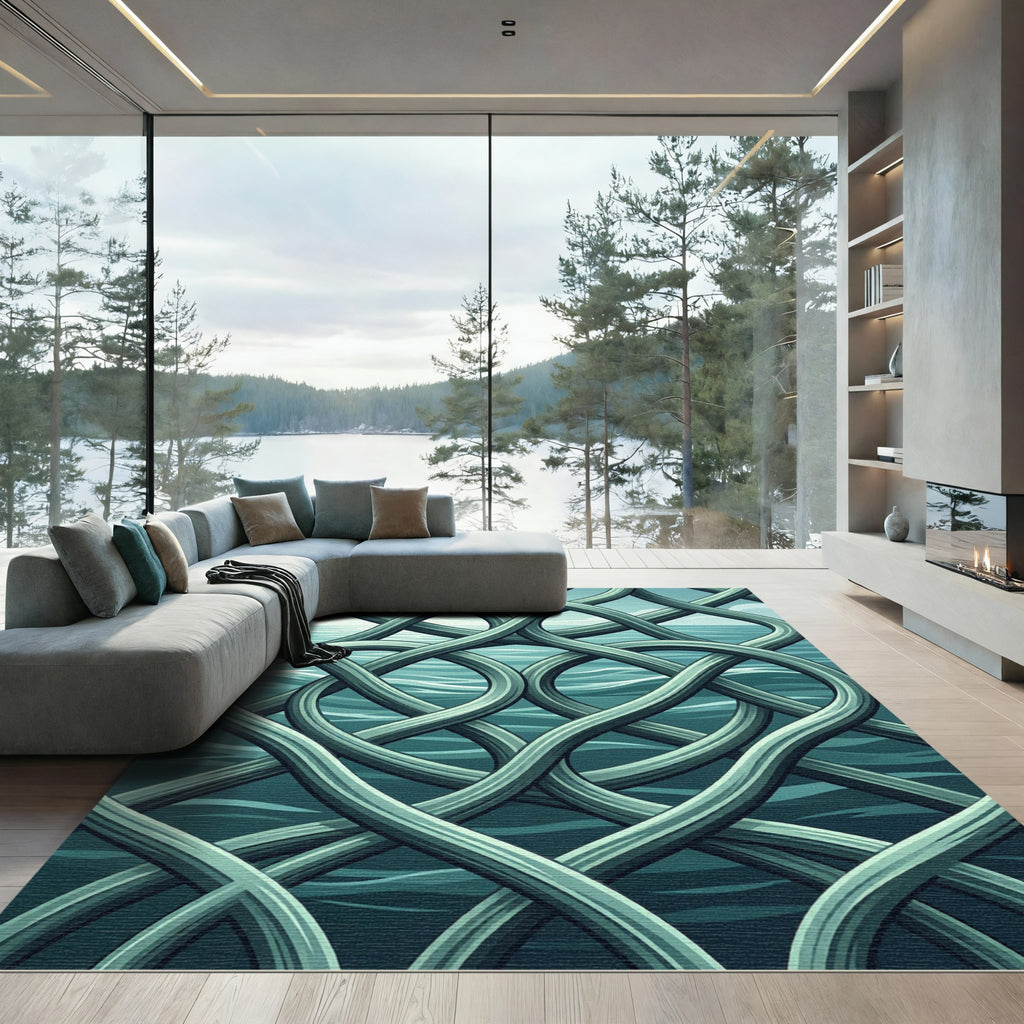 Interlocking Aqua Sea Wave Knot Rug
