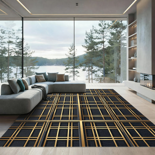 Art Deco Gold Gray Lattice Rug