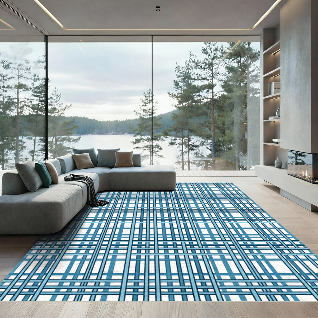 Blue Intersecting Grid Lines Rug