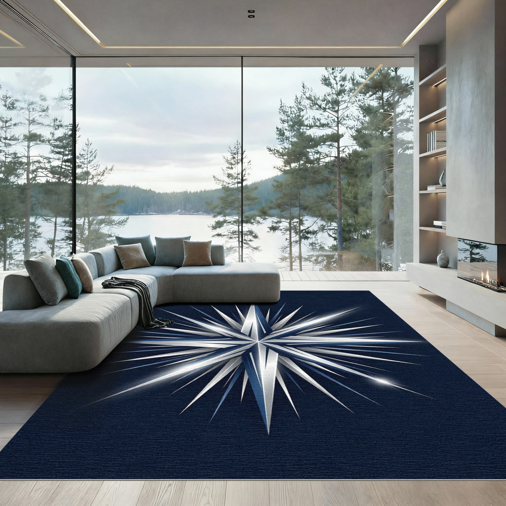 Metallic Navy Celestial Star Compass Rug