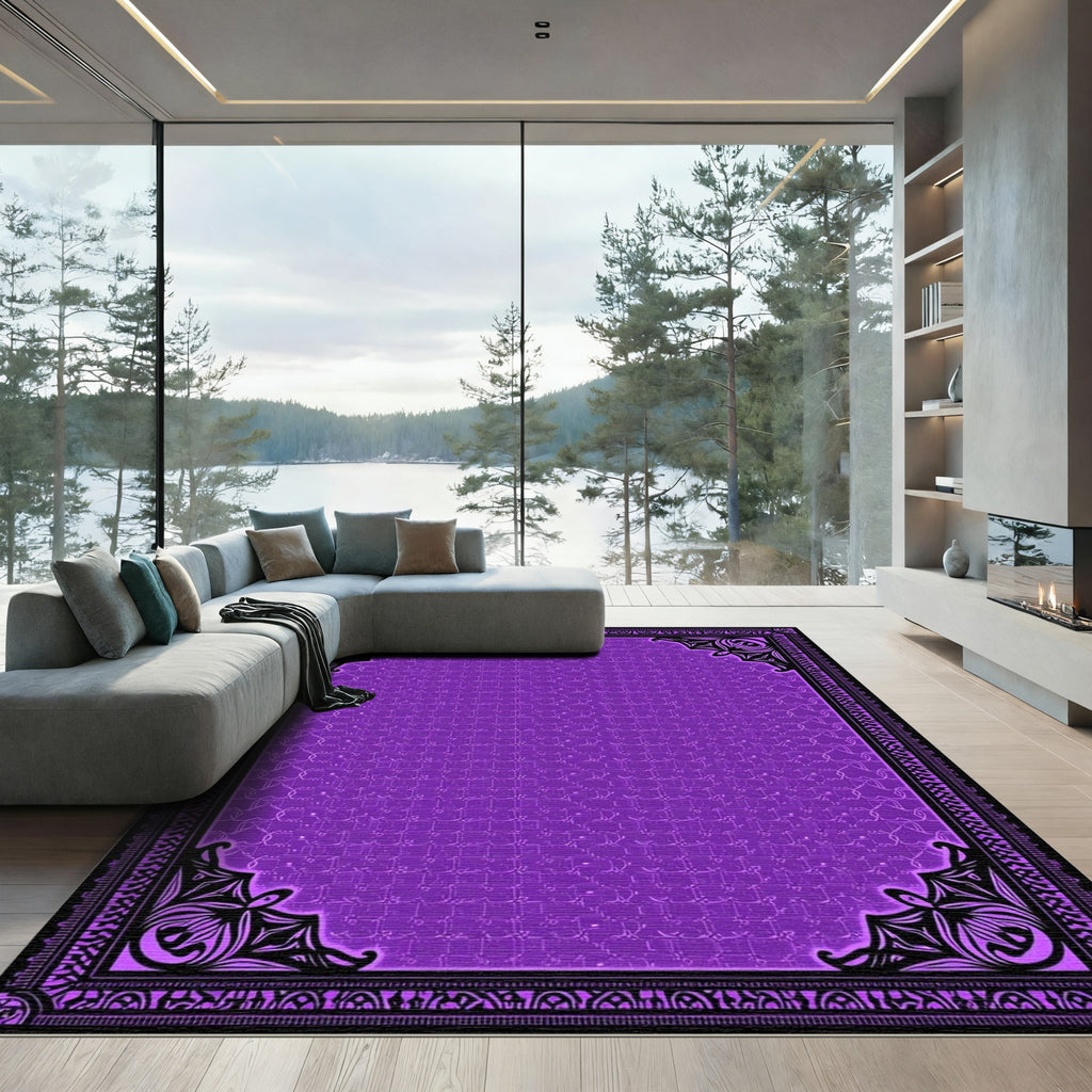 Bold Royal Purple Ornate Border Rug