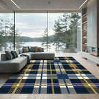 Navy Blue and Gold Plaid Tartan Rug