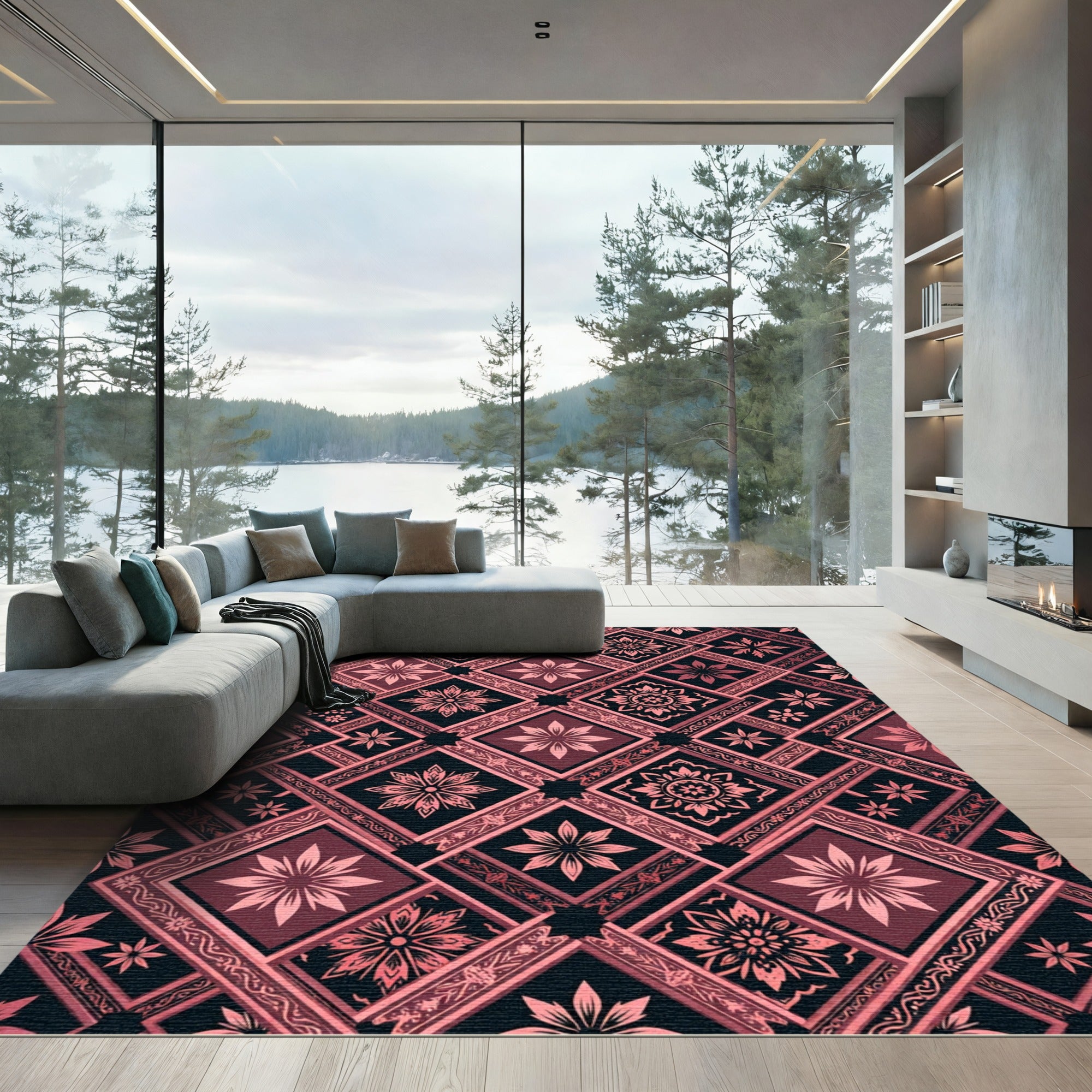 Rose Gold Floral Tile Mosaic Rug