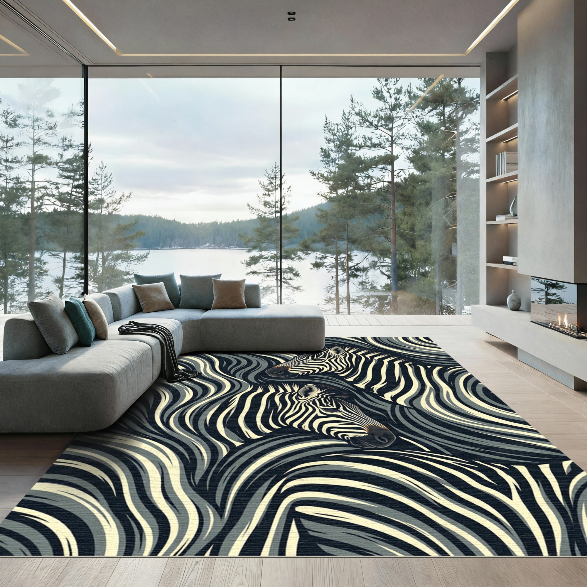 Monochrome Zebra Wild Swirls Rug