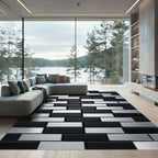Modern Black White Brick Area Rug