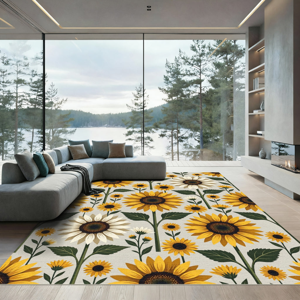 Golden Yellow Sunflower Botanical Repeat Rug