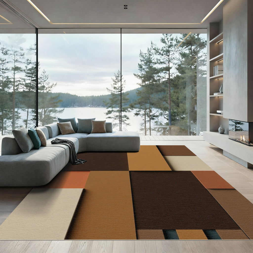 Earthy Tones Abstract Geometric Blocks Rug