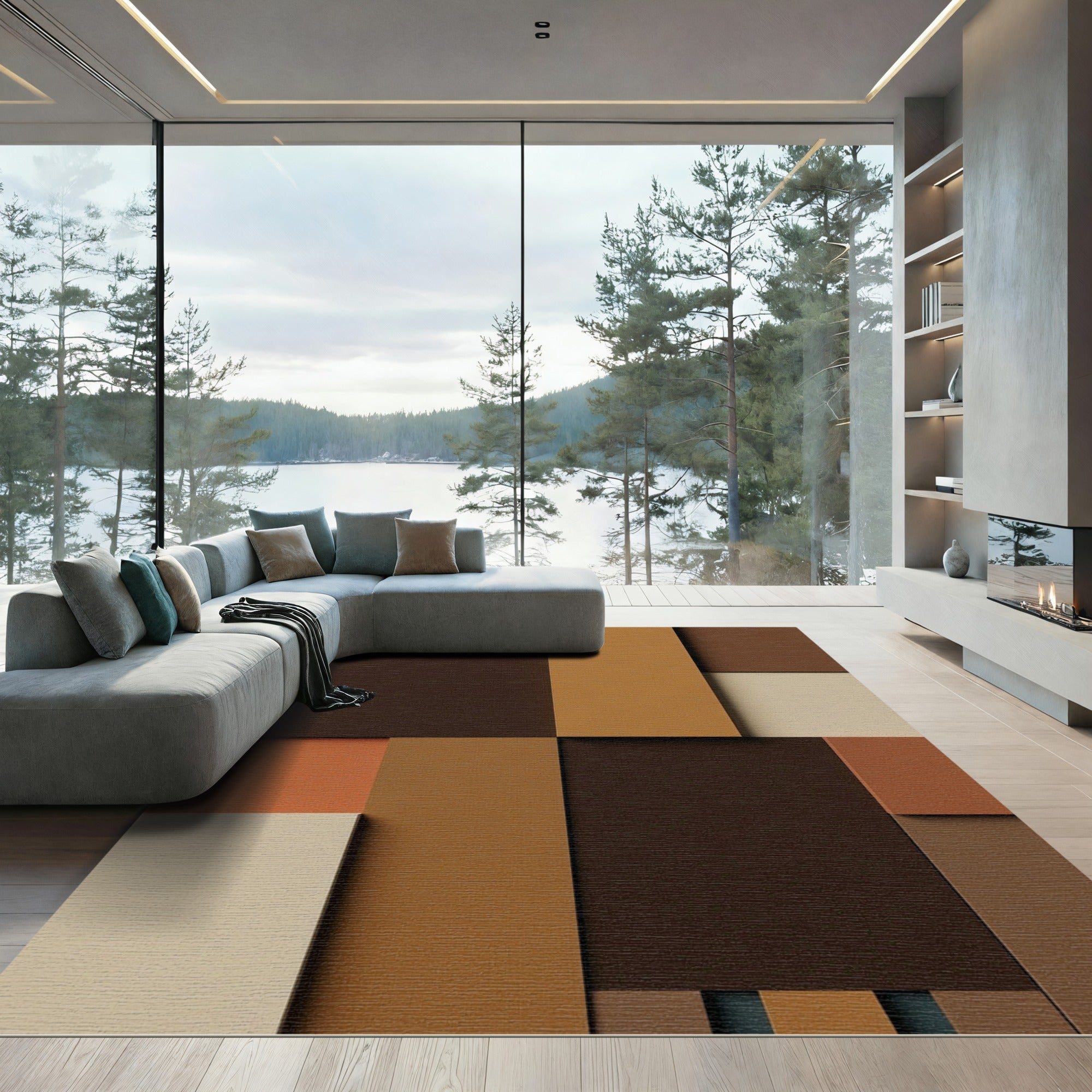 Earthy Tones Abstract Geometric Blocks Rug