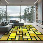 Golden Geometric Abstract Block Grid Rug