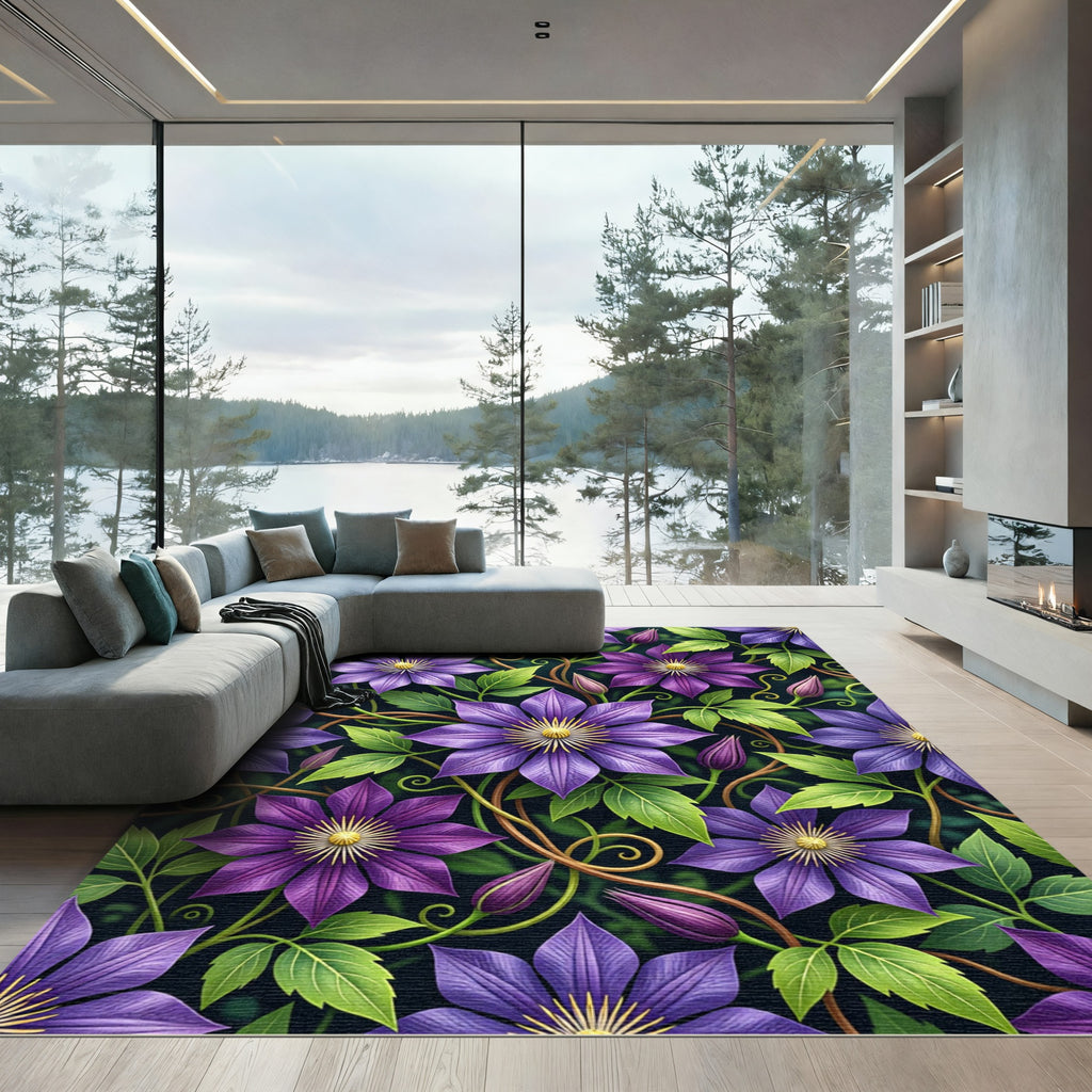 Rich Purple Clematis Garden Vines Rug