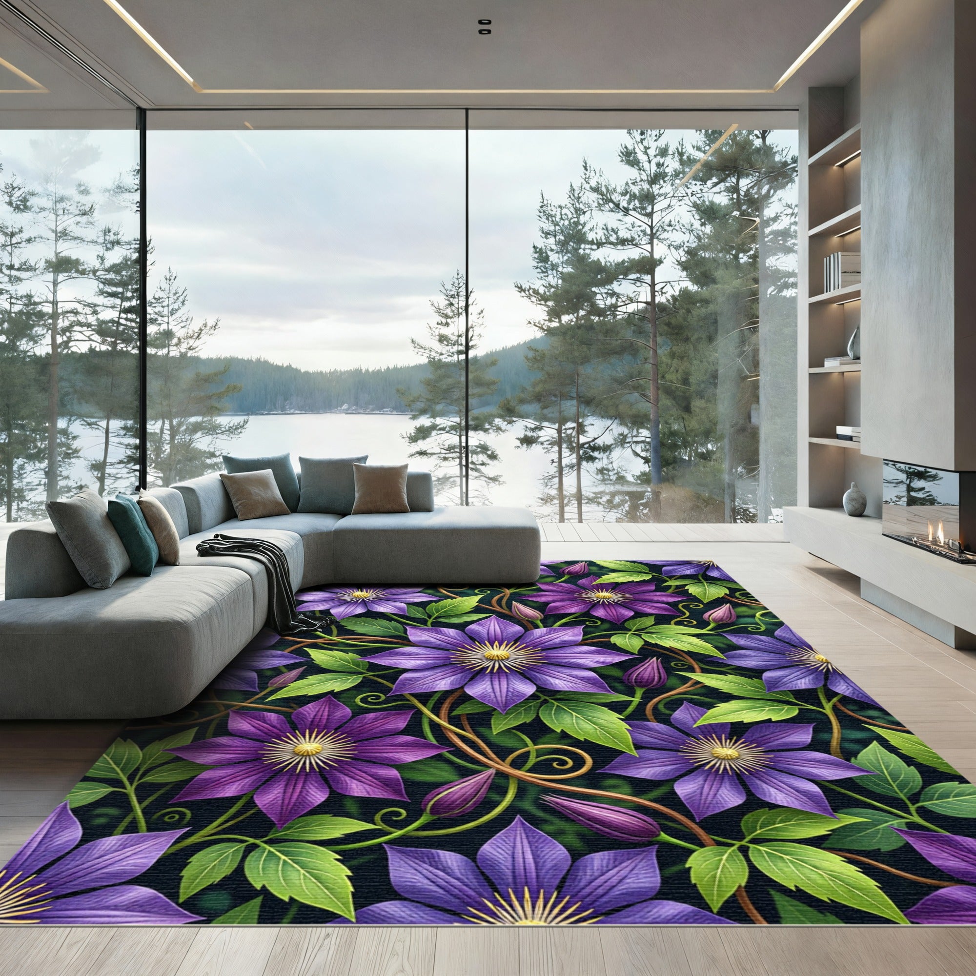 Rich Purple Clematis Garden Vines Rug