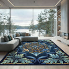 Intricate Blue Gold Floral Medallion Rug