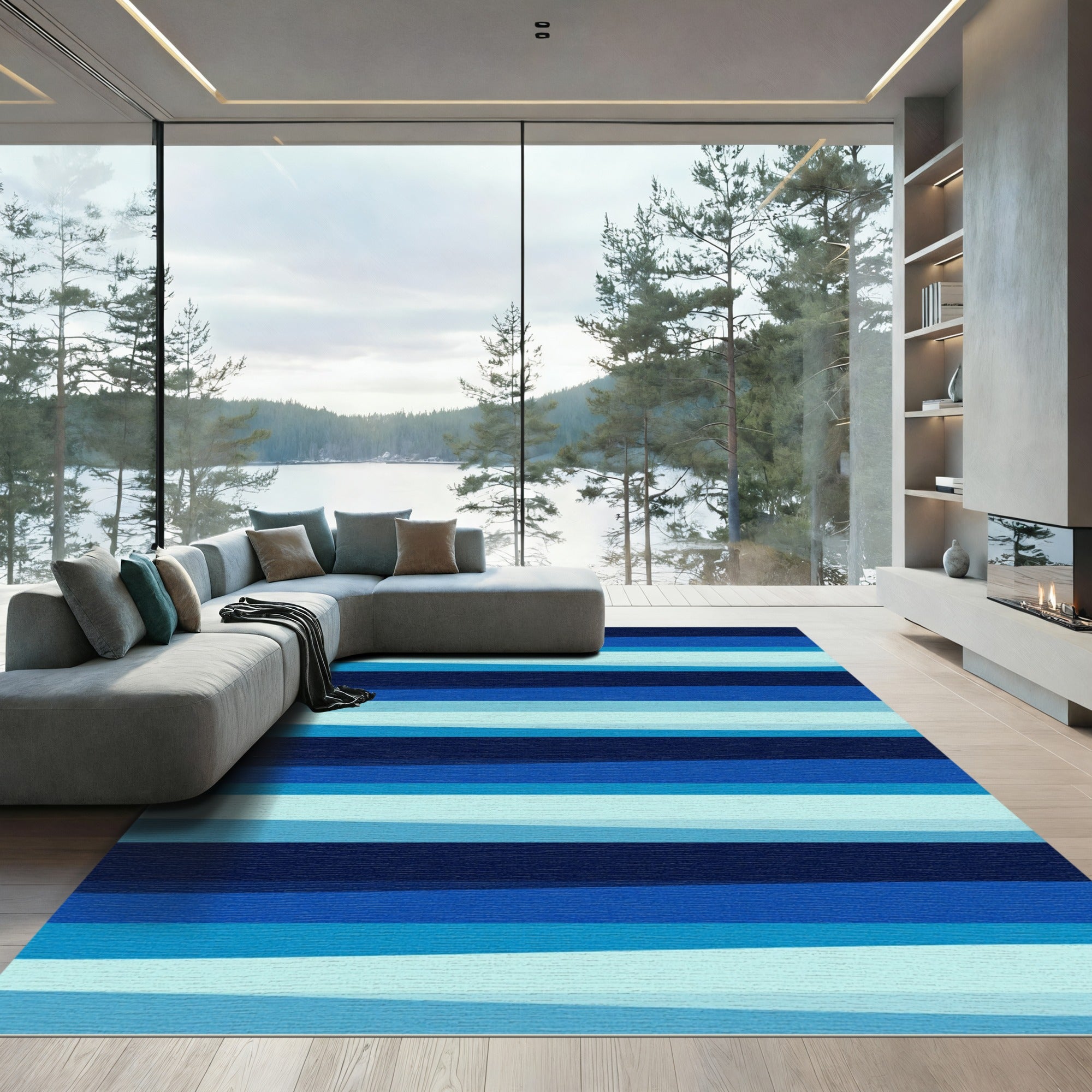 Modern Blue Gradient Abstract Striped Rug