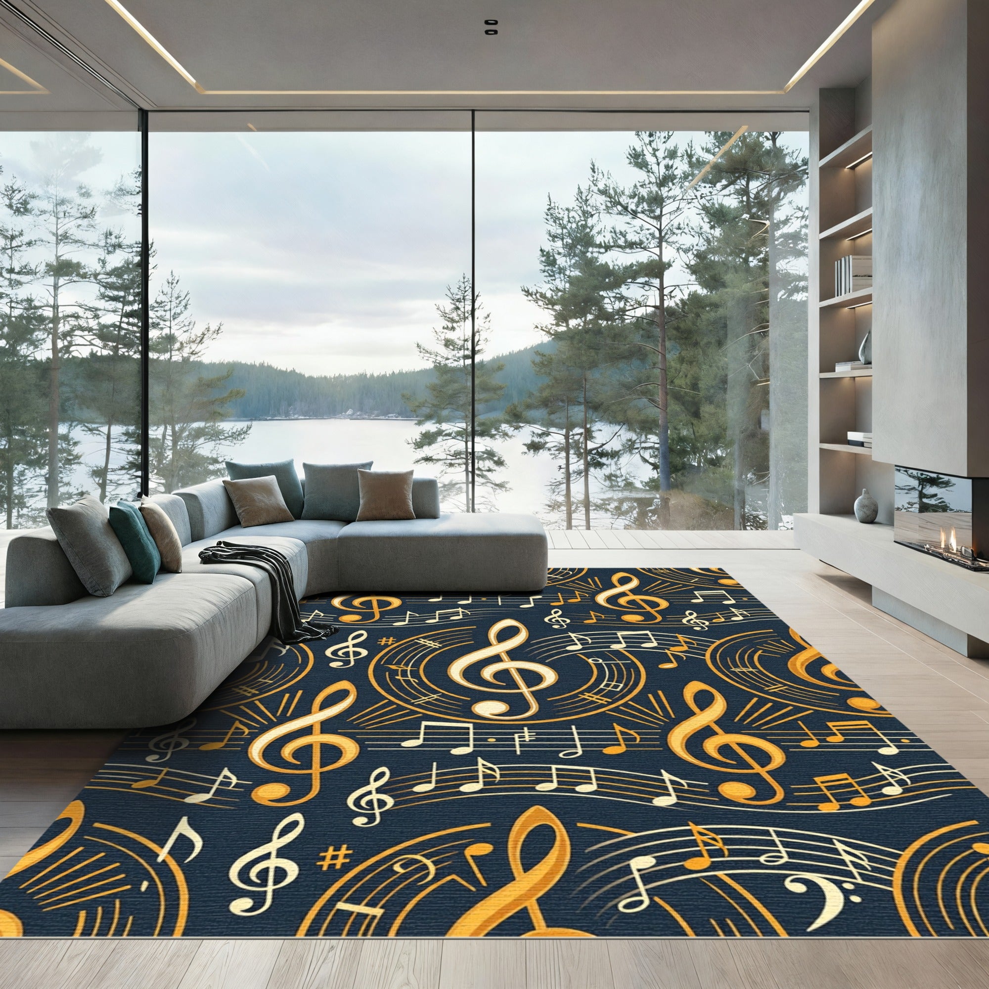 Golden Treble Clef Musical Note Art Rug
