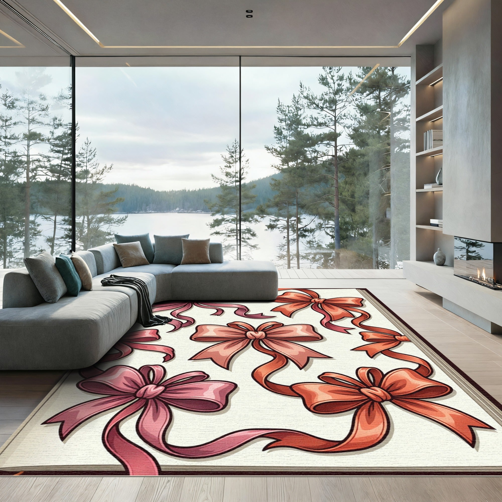 Elegant Pink and Coral Ribbon Bows Rug