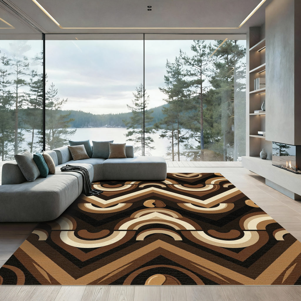 Retro Arc Chevron Brown Abstract Rug
