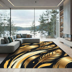 Elegant Golden Feather Abstract Brushstroke Rug