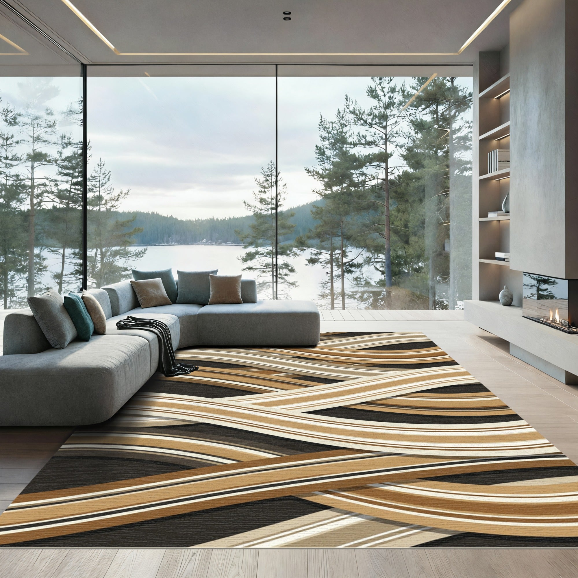 Earthy Tones Abstract Stripe Waves Rug