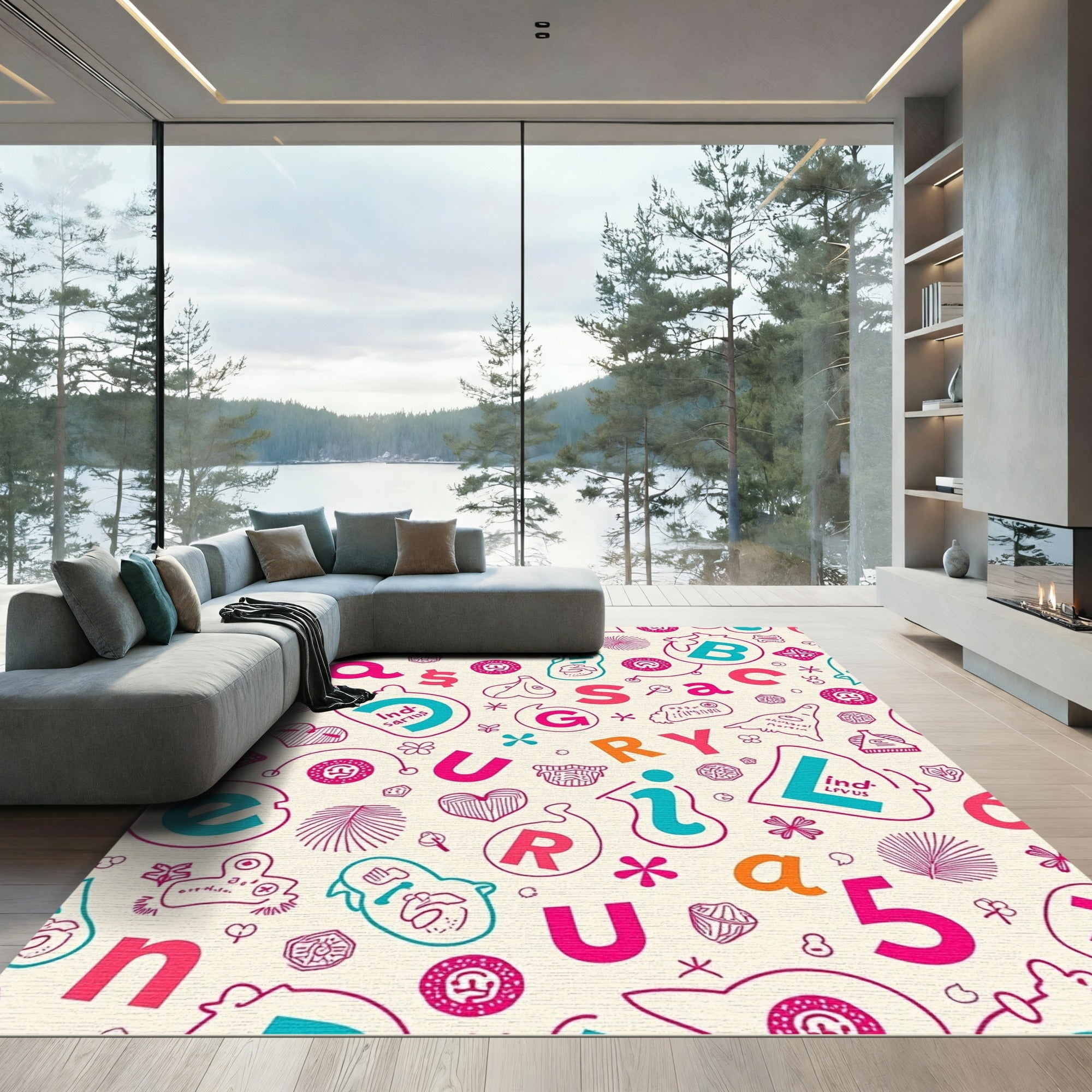 Vibrant Alphabet Playful Collage Rug