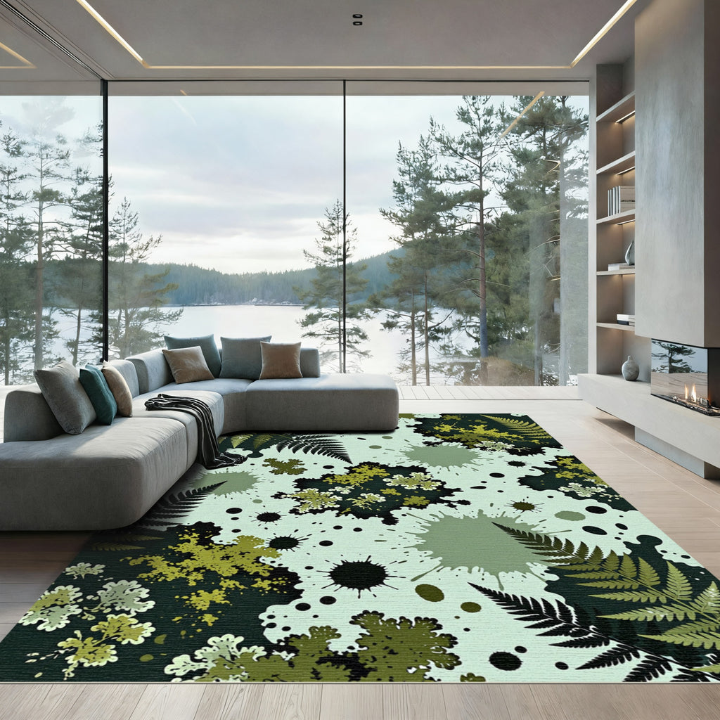 Earthy Fern Splash Abstract Rug